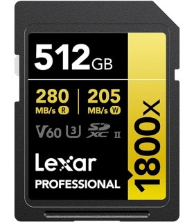 حافظه V60 لکسارLexar Professional 512GB 1800x SDXC 280MB/s UHS-II Gold SD Memory Card
