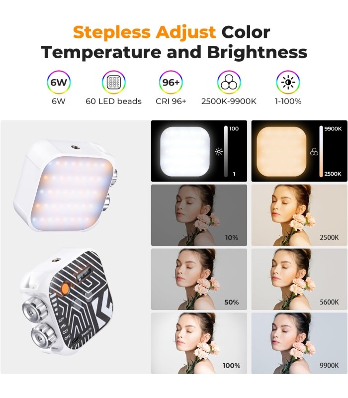 نورRGB کوچک رنگ سفید K&F 6W RGB Video Light，White